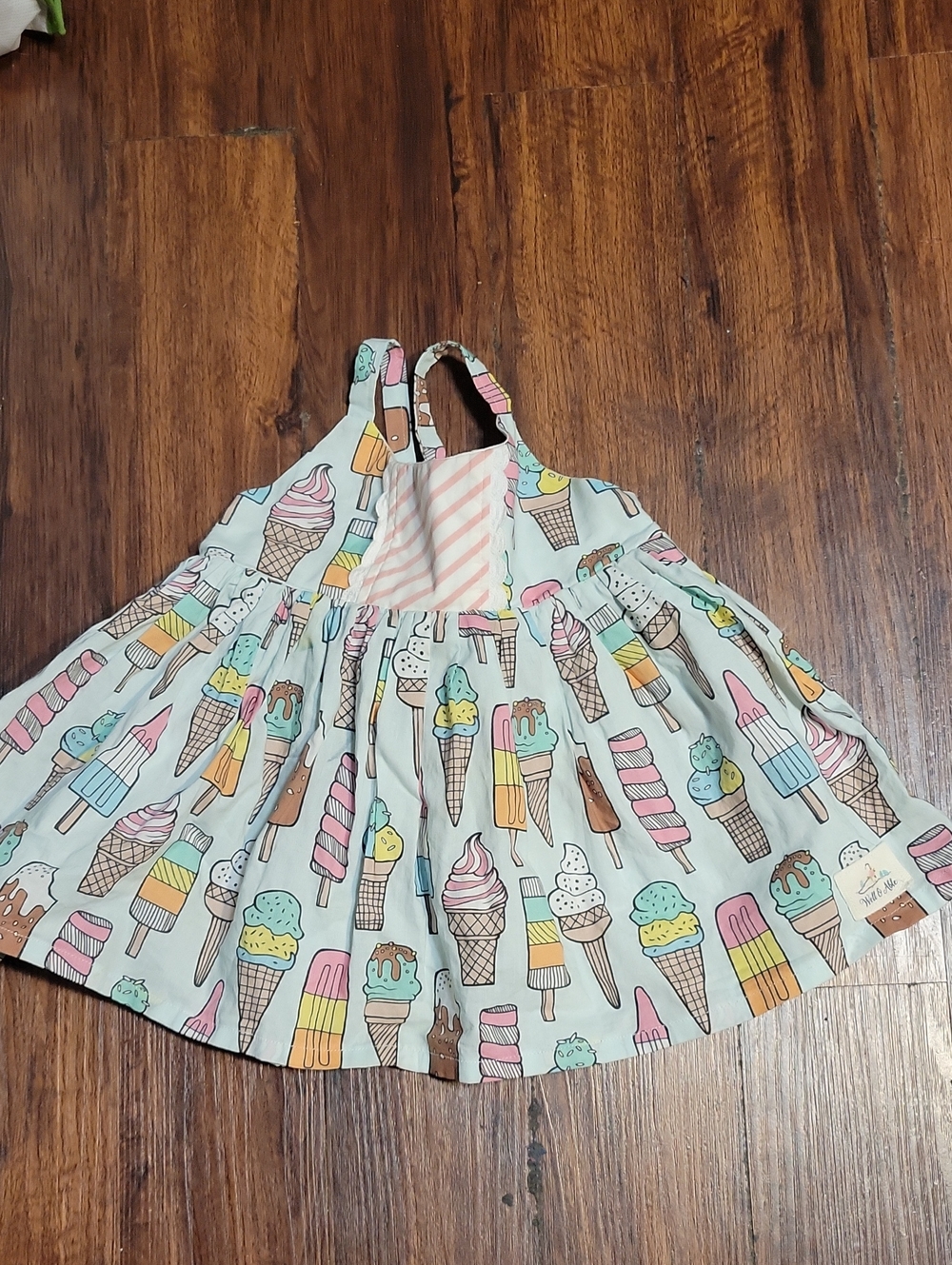 Girls Ice Cream Print Cotton Sundress - Pink & Mint Well And Able 12m